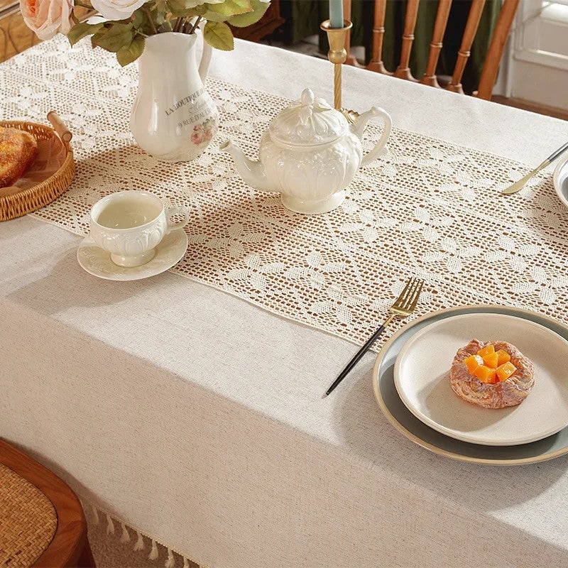 Bluejw American Style Pastoral Tablecloth, Solid Color, Light Luxury Lace and Lace Stitching Technology Tablecloth - Image 5